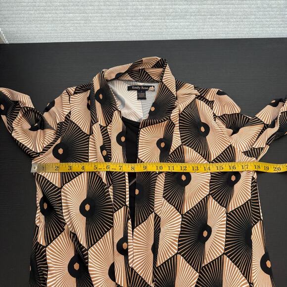 Emily Rose Black & Beige Retro Geometric Layered Blouse with Necklace Size Small - Picture 8 of 9